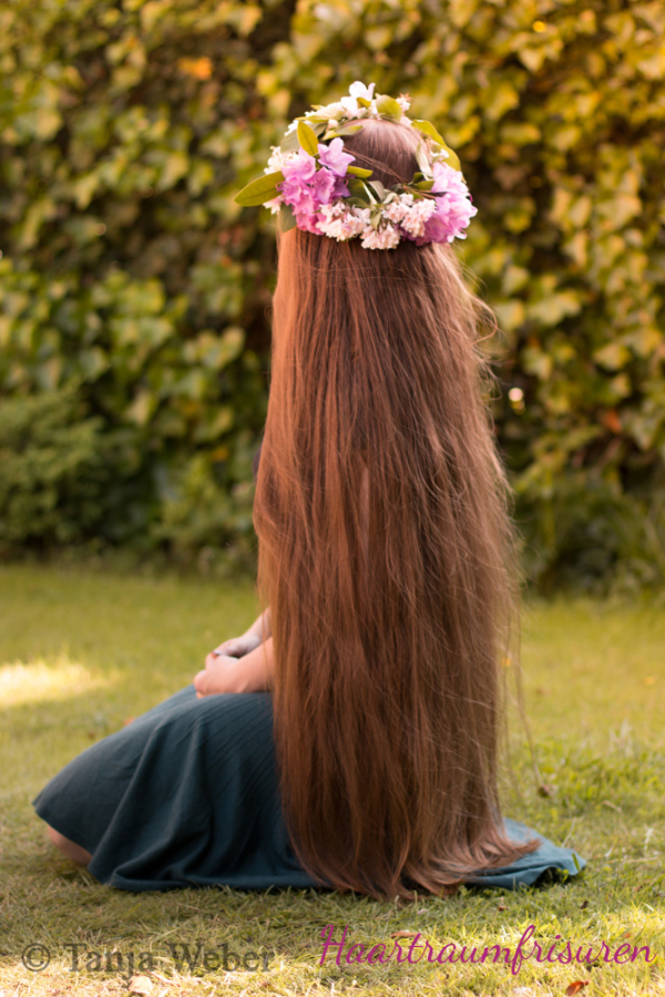 My hair with a flower crown